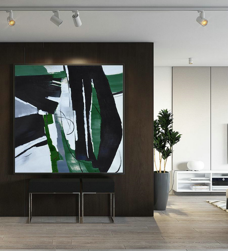 Original Extra Large Wall Art,Oversized Dark Green Contemporary Painting On Canvas,Acrylic Painting Canvas Art,Dark Green,Balck,White.etc